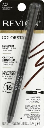 Revlon ColorStay Pencil Waterproof Eyeliner, Smudge-Proof, Eye Makeup with Built-In Sharpener, Long-Lasting, Matte Finish, 202 Black Brown, 0.01 oz