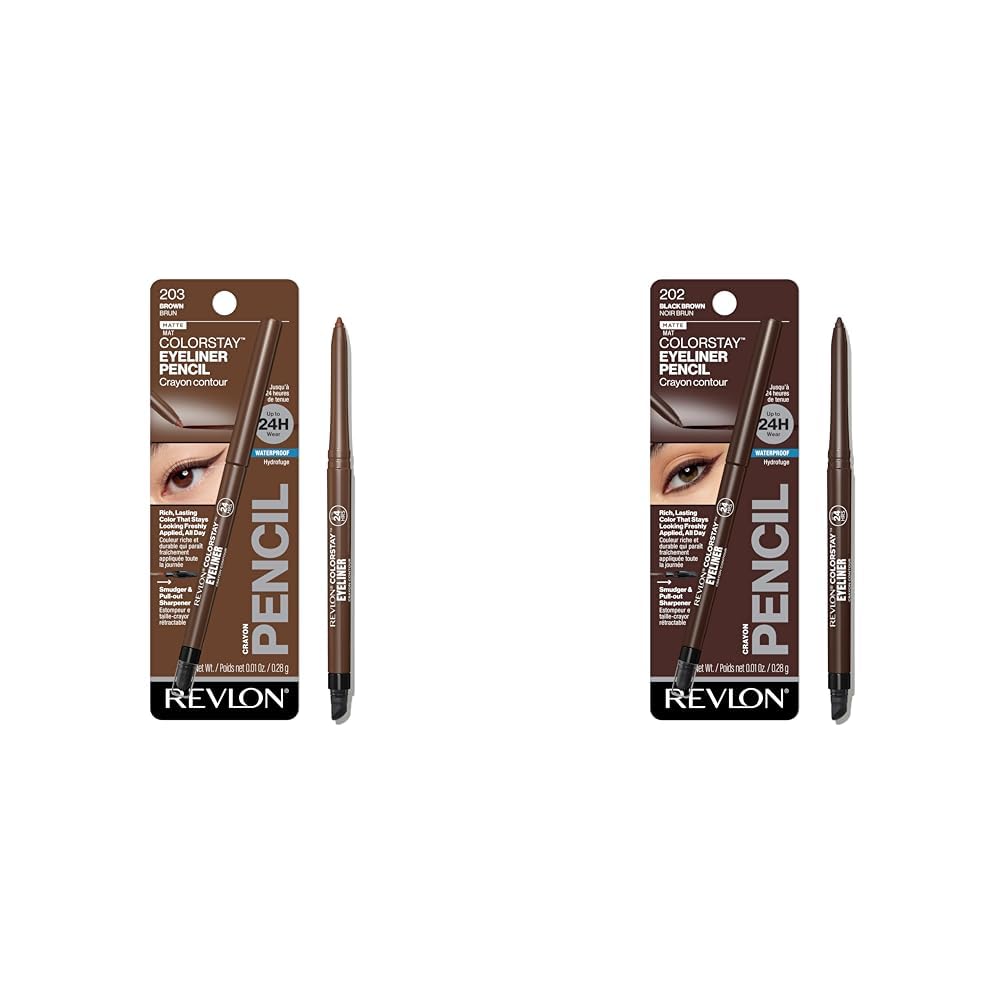 Revlon ColorStay Pencil Waterproof Eyeliner, Smudge-Proof, Eye Makeup with Built-In Sharpener, Long-Lasting, Matte Finish, 202 Black Brown, 0.01 oz