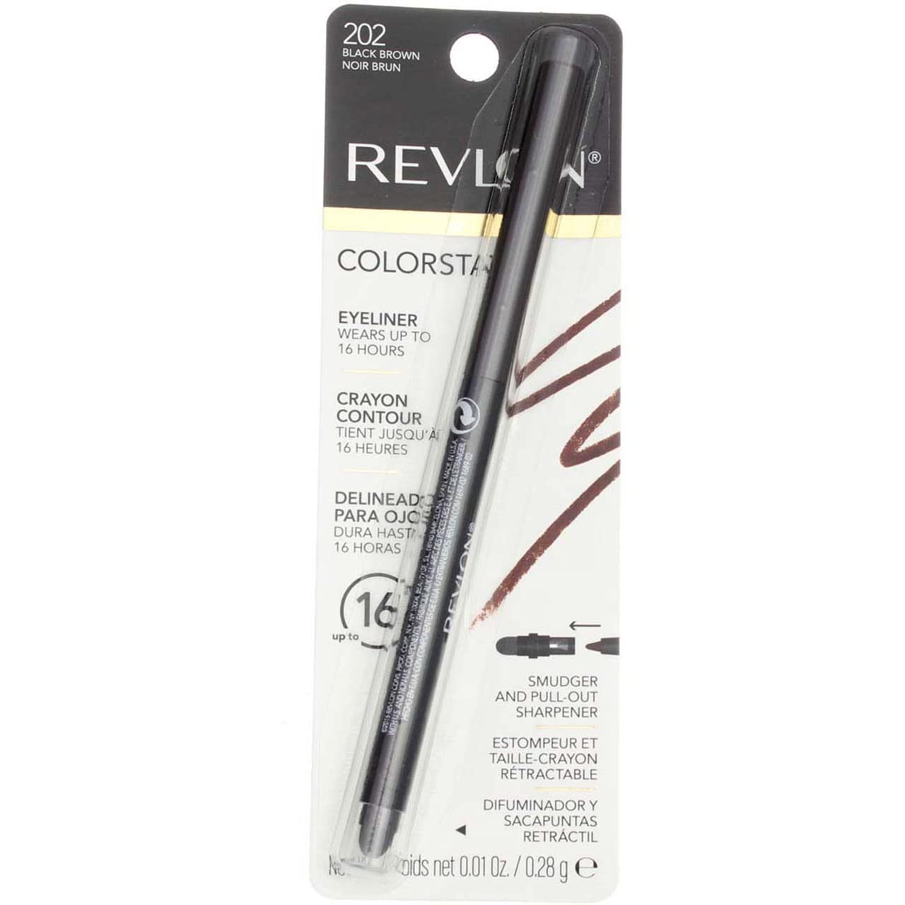Revlon ColorStay Pencil Waterproof Eyeliner, Smudge-Proof, Eye Makeup with Built-In Sharpener, Long-Lasting, Matte Finish, 202 Black Brown, 0.01 oz