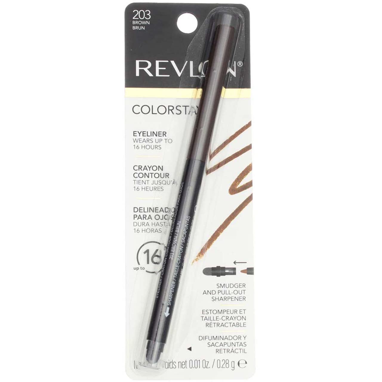 Revlon ColorStay Pencil Waterproof Eyeliner, Smudge-Proof, Eye Makeup with Built-In Sharpener, Long-Lasting, Matte Finish, 202 Black Brown, 0.01 oz