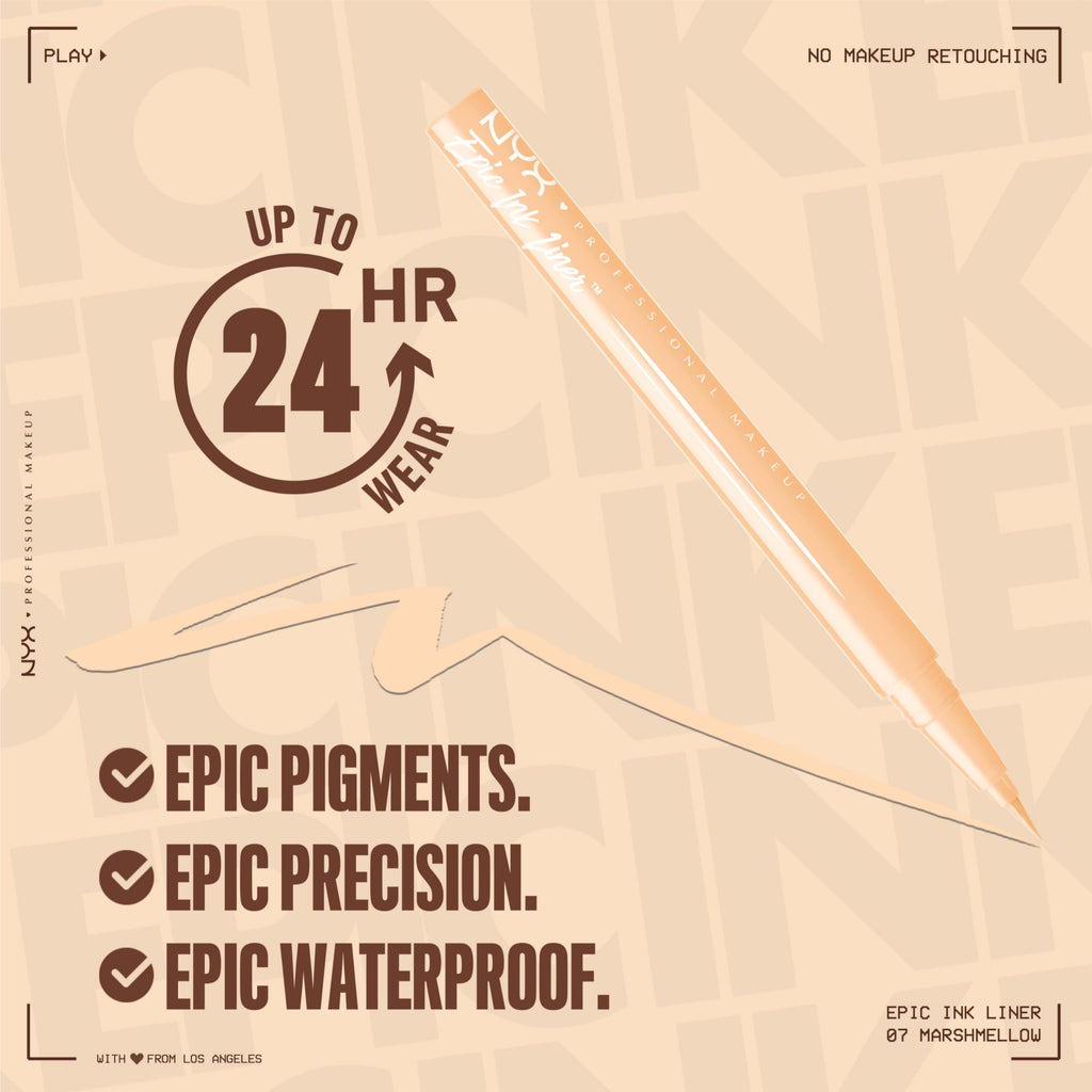 NYX PROFESSIONAL MAKEUP Epic Ink Liner, Waterproof Liquid Eyeliner - Black, Vegan Formula