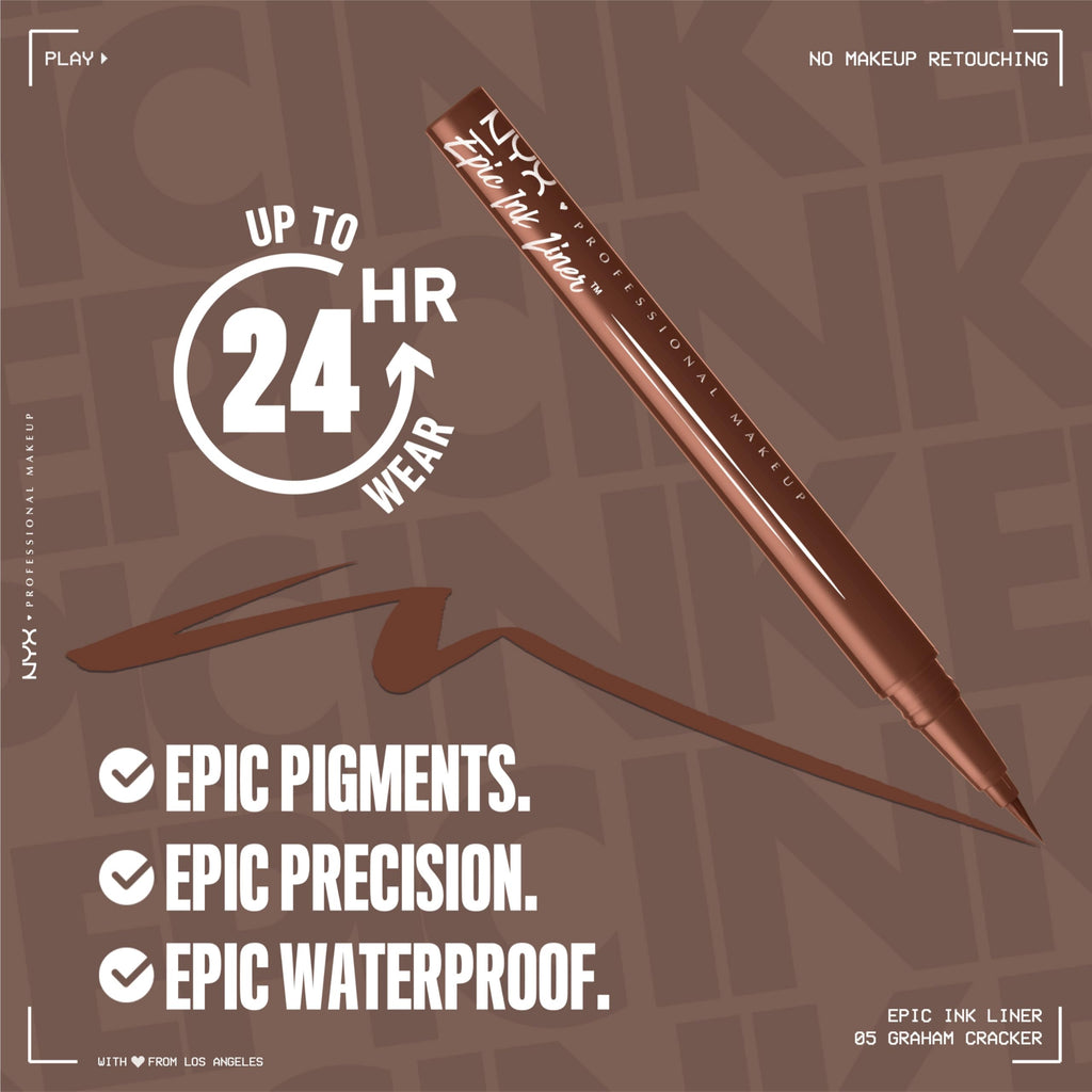 NYX PROFESSIONAL MAKEUP Epic Ink Liner, Waterproof Liquid Eyeliner - Black, Vegan Formula