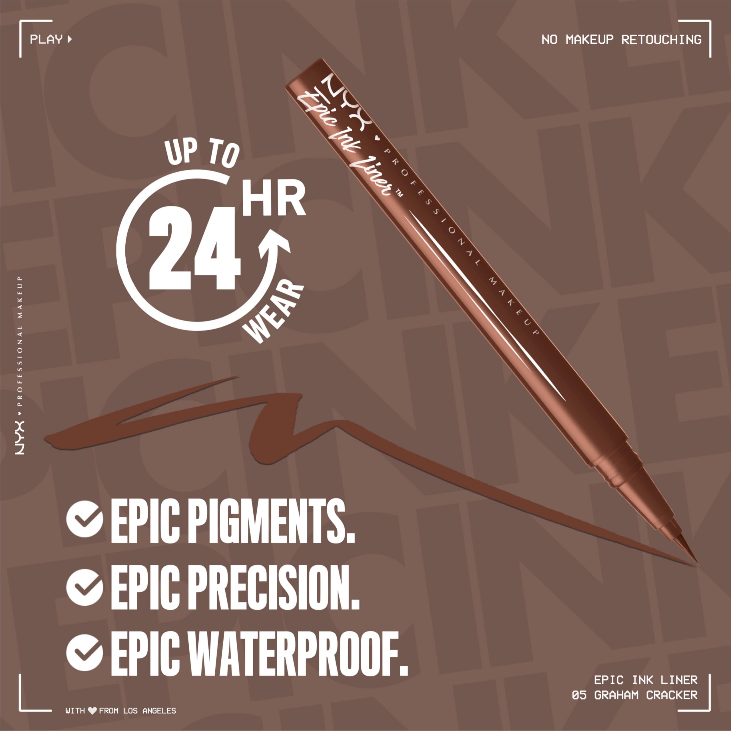 NYX PROFESSIONAL MAKEUP Epic Ink Liner, Waterproof Liquid Eyeliner - Black, Vegan Formula