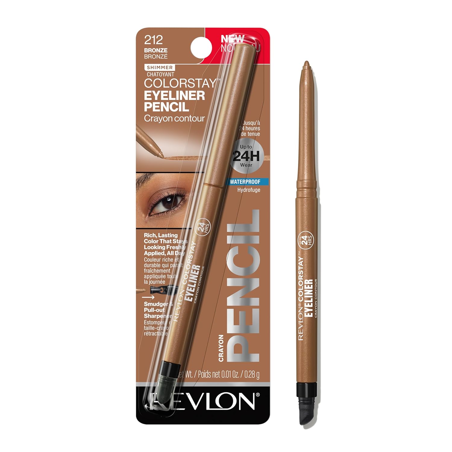 Revlon ColorStay Pencil Waterproof Eyeliner, Smudge-Proof, Eye Makeup with Built-In Sharpener, Long-Lasting, Matte Finish, 202 Black Brown, 0.01 oz