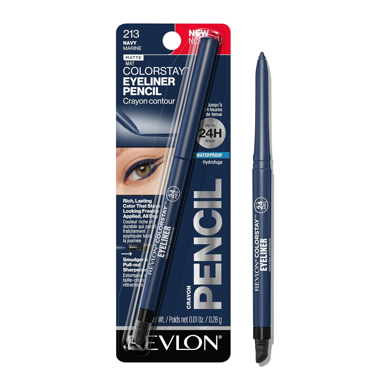 Revlon ColorStay Pencil Waterproof Eyeliner, Smudge-Proof, Eye Makeup with Built-In Sharpener, Long-Lasting, Matte Finish, 202 Black Brown, 0.01 oz