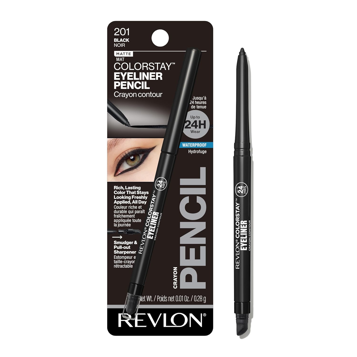 Revlon ColorStay Pencil Waterproof Eyeliner, Smudge-Proof, Eye Makeup with Built-In Sharpener, Long-Lasting, Matte Finish, 202 Black Brown, 0.01 oz