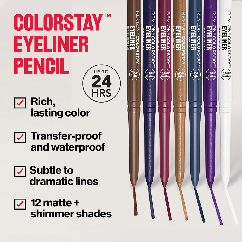 Revlon ColorStay Pencil Waterproof Eyeliner, Smudge-Proof, Eye Makeup with Built-In Sharpener, Long-Lasting, Matte Finish, 202 Black Brown, 0.01 oz