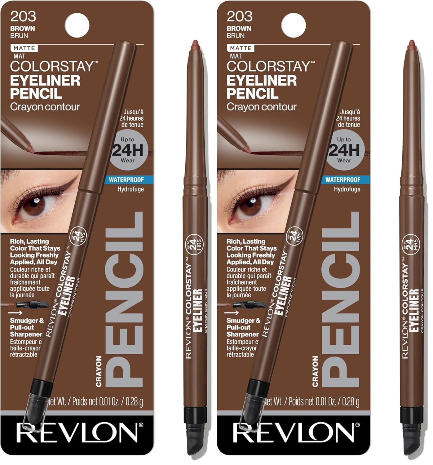 Revlon ColorStay Pencil Waterproof Eyeliner, Smudge-Proof, Eye Makeup with Built-In Sharpener, Long-Lasting, Matte Finish, 202 Black Brown, 0.01 oz