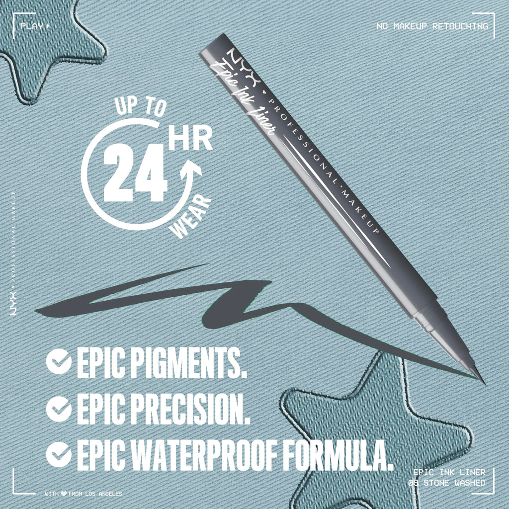 NYX PROFESSIONAL MAKEUP Epic Ink Liner, Waterproof Liquid Eyeliner - Black, Vegan Formula