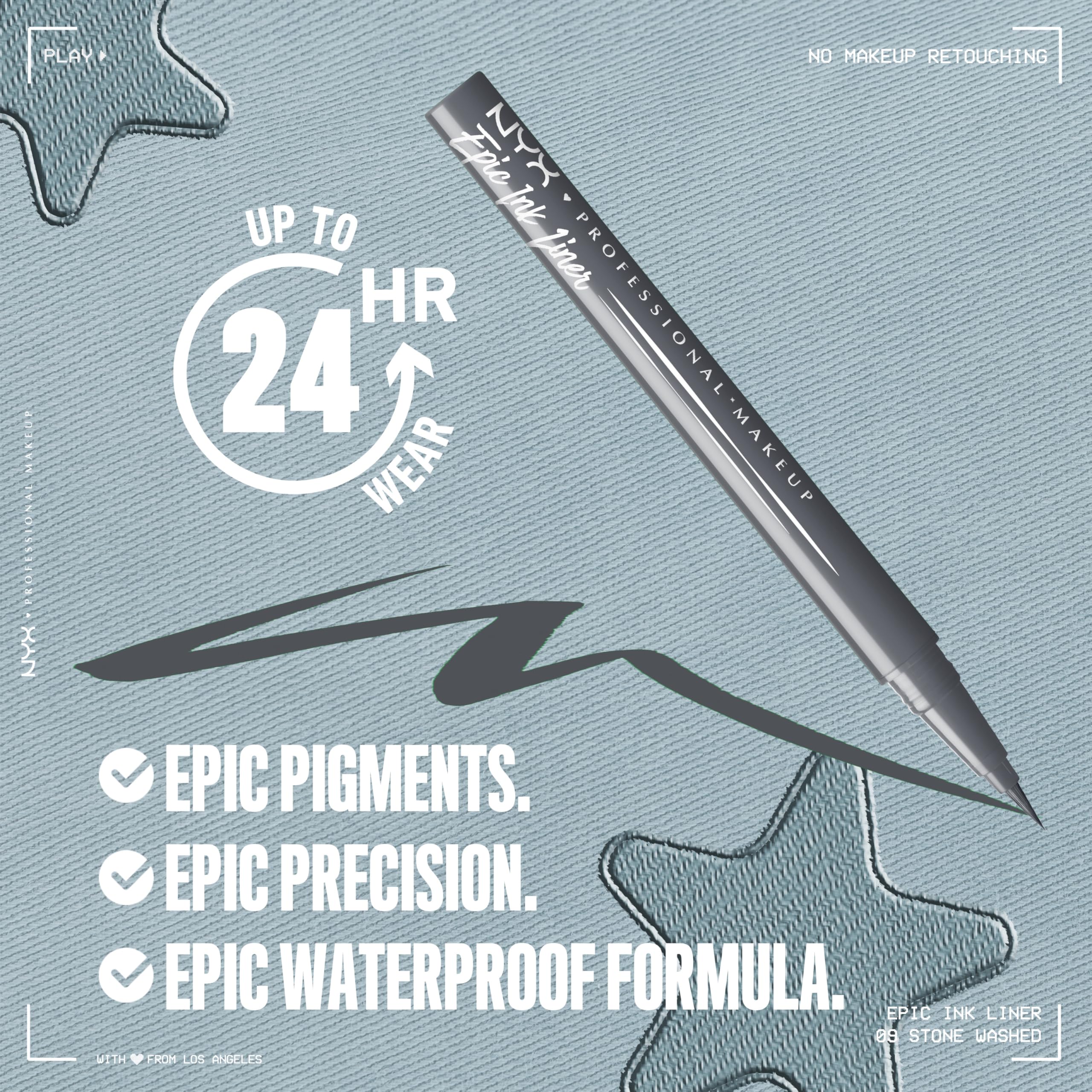 NYX PROFESSIONAL MAKEUP Epic Ink Liner, Waterproof Liquid Eyeliner - Black, Vegan Formula